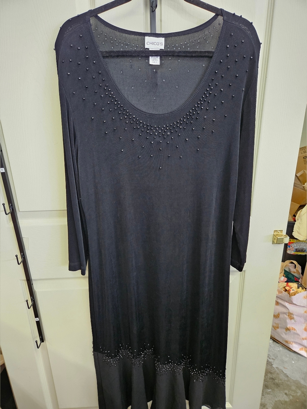 Chico's Black Embellished Scoop Neck Dress